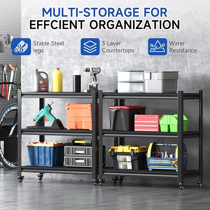 3 Tier Adjustable Garage Storage Shelving, Heavy Duty Utility Rack Shelf Unit - Image 3