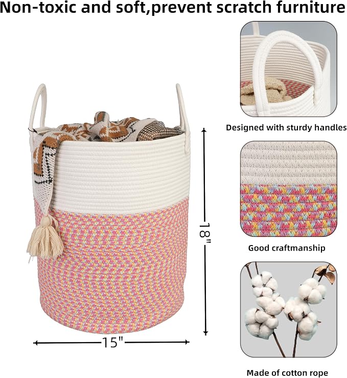 Cotton Rope Laundry Basket Hamper - Image 2