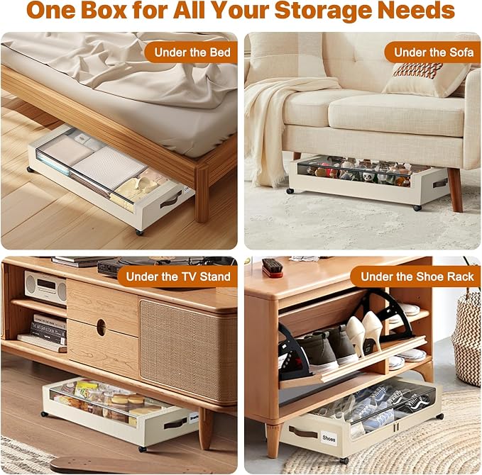 Under Bed Storage with Wheels, 4 Pack Under Bed Storage Containers with Clear - Image 5