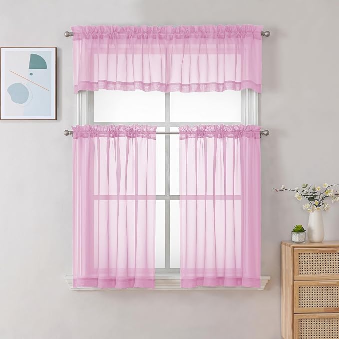 Chyhomenyc Pink Curtains Over Sink 36 Inch Length 2 Panels, Light Filtering - Image 2