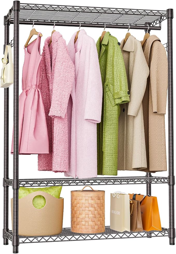 Heavy Duty Rolling Garment Rack 3 Tiers Adjustable Wire Shelving Clothes Rack by MEIGAOPLASTICANDMETALHKCOLIMITED