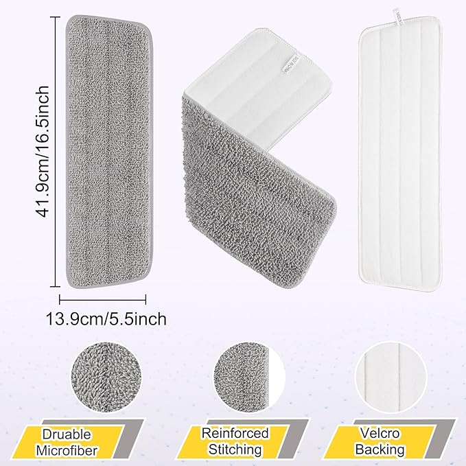 8 Pack 16.5 inch Reusable Mop Pads Microfiber Spray Mop Replacement Heads - Image 3