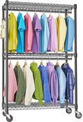 Heavy Duty Rolling Garment Rack 3 Tiers Adjustable Wire Shelving Clothes Rack by MEIGAOPLASTICANDMETALHKCOLIMITED