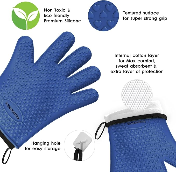 KITCHEN PERFECTION XL Silicone Smoker Oven Gloves-Extreme Heat Resistant BBQ - Image 4