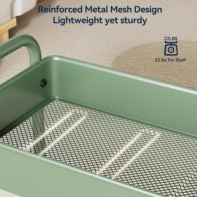YASONIC 3-Tier Rolling Cart, 66 Pounds Capacity, Mesh Storage Organizer - Image 7