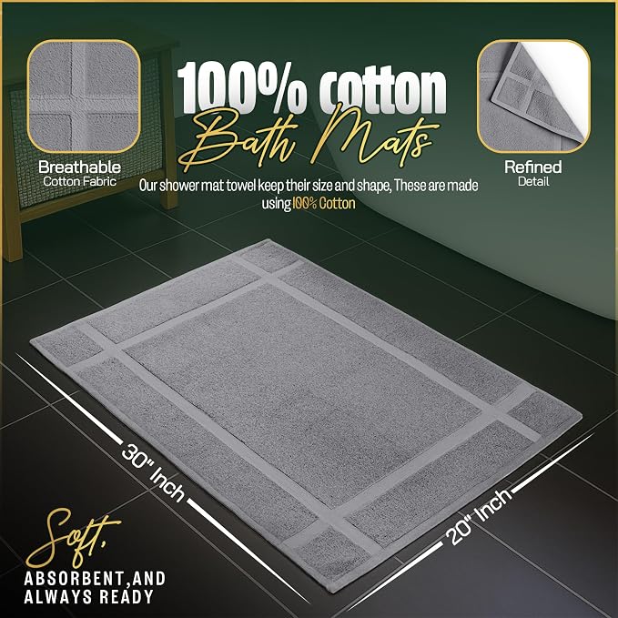 Pearl Linens Pack of 6 100% Cotton Bath Mat 20x30 inches, Soft & Absorbent - Image 2
