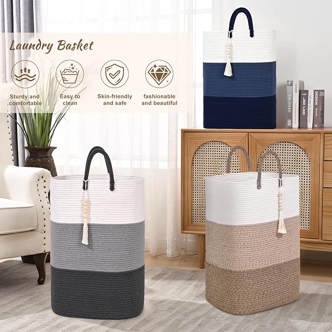 Woven Laundry Basket for Clothes, 100 L Large Rectangle Laundry Hampers - Image 3