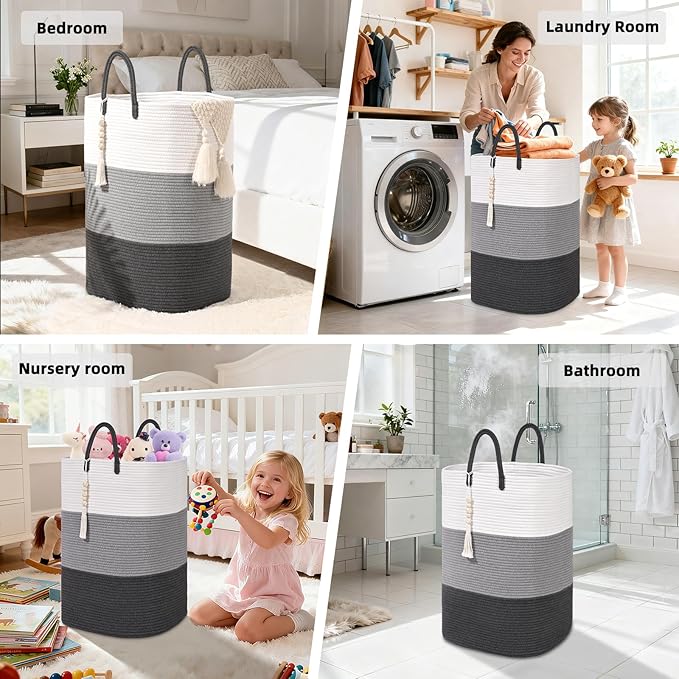 Woven Laundry Basket for Clothes, 100 L Large Rectangle Laundry Hampers - Image 7