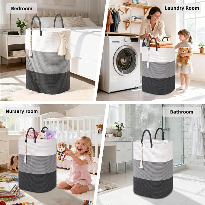 Woven Laundry Basket for Clothes, 65 L Large Rectangle Laundry Hampers - Image 6