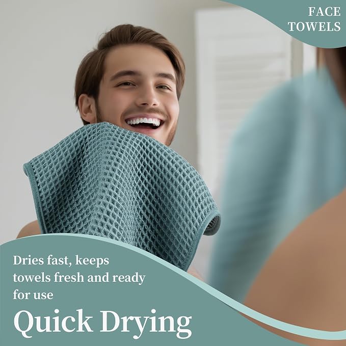 Microfiber Waffle Face Towels, 2 Pieces, Fast Drying, Lint Free - Image 5