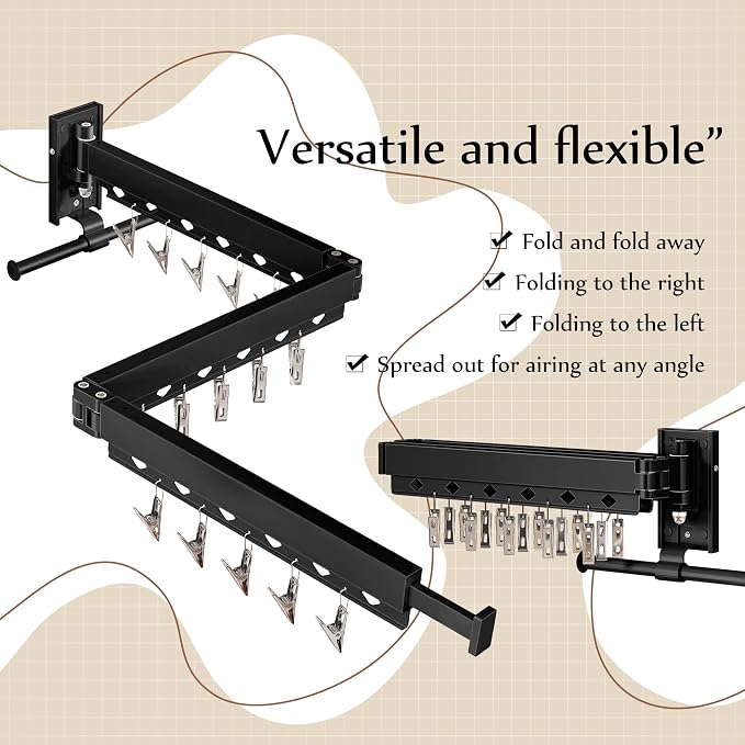 Wall Mounted Collapsible Clothes Drying Rack, Durable Space-Saving Laundry - Image 6