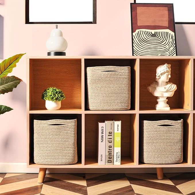 11 Inch Cube Storage Bins, Storage Cube Organizer Bins, Woven Cotton Rope - Image 2