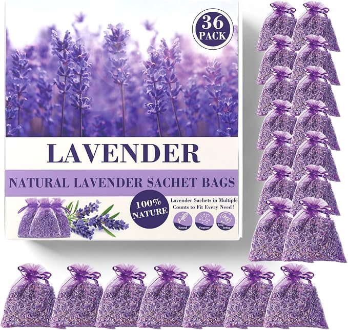 36 Pack French Dried Lavender Sachet Bags, 100% Natural Lavender Bags by Unknown