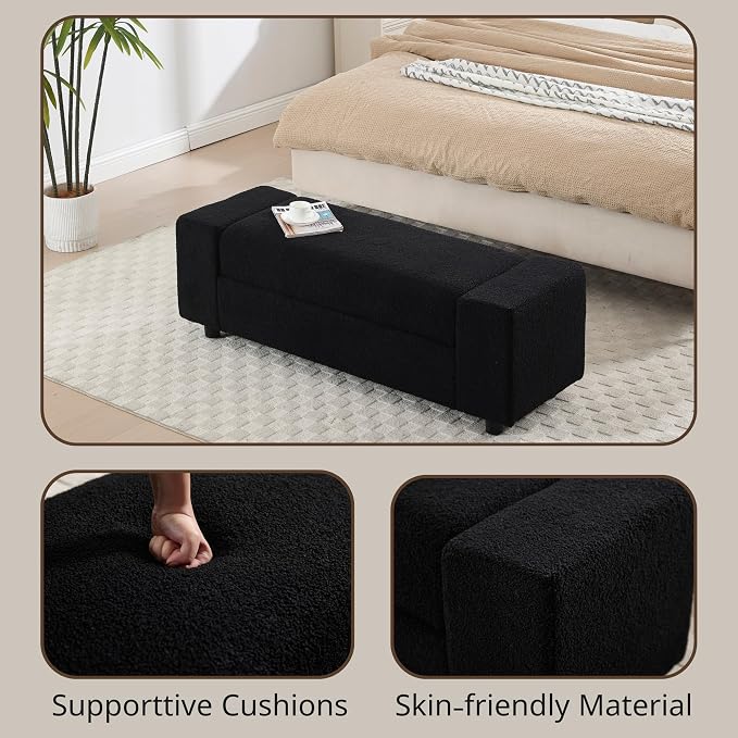 Teddy Storage Ottoman Bench, 55 Inch Upholstered Boucle Comfy Sherpa End of Bed - Image 4