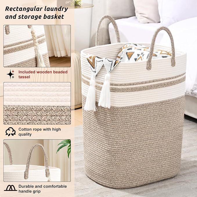 Woven Laundry Basket for Clothes, 80 L Large Rectangle Laundry Hampers - Image 3