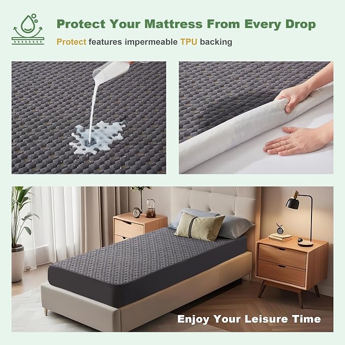 Waterproof Mattress Protector, Twin XL Size Mattress Pad Fitted 6-15" Deep - Image 3