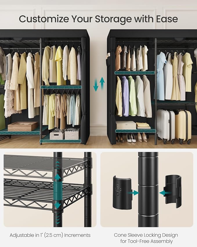 SONGMICS Heavy-Duty Clothes Rack, Garment Rack, Portable Closet, 68.7-Inch Wide - Image 4