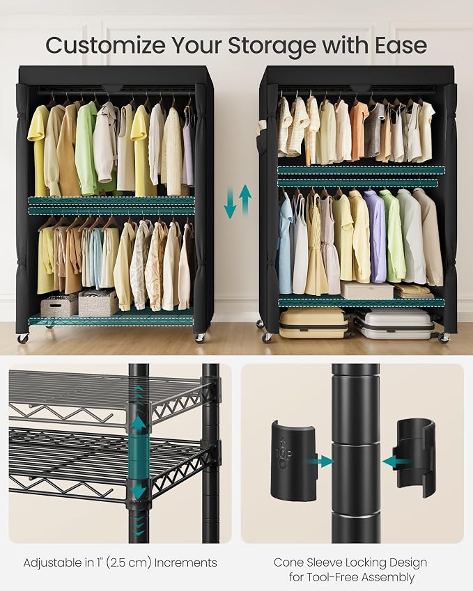 SONGMICS Heavy-Duty Rolling Clothes Rack, Garment Rack, Portable Closet - Image 4