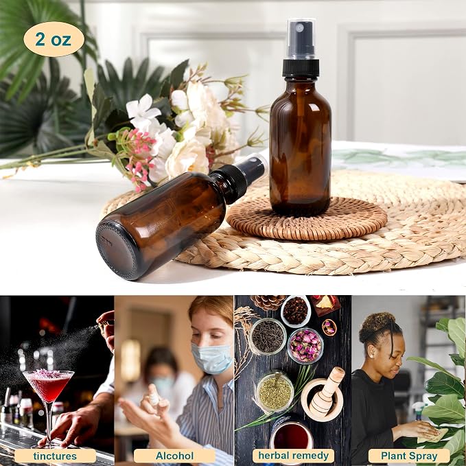 Amber Glass Small Spray Bottle 2 oz 48 Packs, Fine Mist Sprayer Small Clear - Image 5