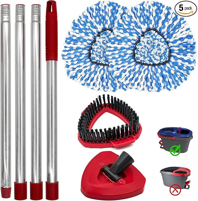 Spin Mop Handle, Mop Heads Replacements, Scrubber Mop Head and Mop Base Combo by ProfessionalCleaningSupplier