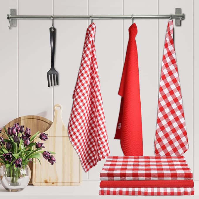 Kitchen Towels Set of 6 Soft Premium Cotton Highly Absorbent Dish Towels 18x28 - Image 2