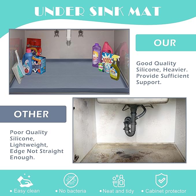 URMONA Waterproof Silicone Under Sink Mat 34'' x 22'' Shelf Liner - Image 5