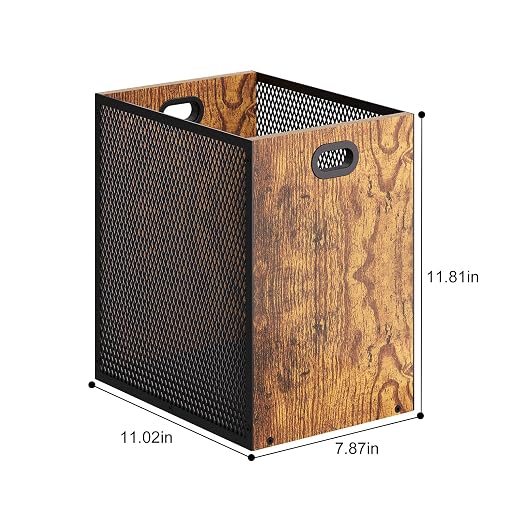 Retro Office Trash Can, Iron and Wood Combination Bedroom Garbage Can, - Image 7