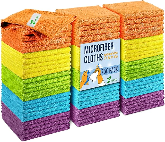 GREEN LIFESTYLE Chamois Cloth, Microfiber Cleaning Cloth 750 Pack, Borderless by GreenLifeStyle