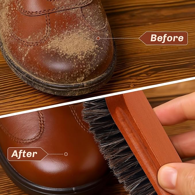 4 Pcs Horsehair Shine Shoes Brush Kit Polish Dauber Applicators Cleaning - Image 4