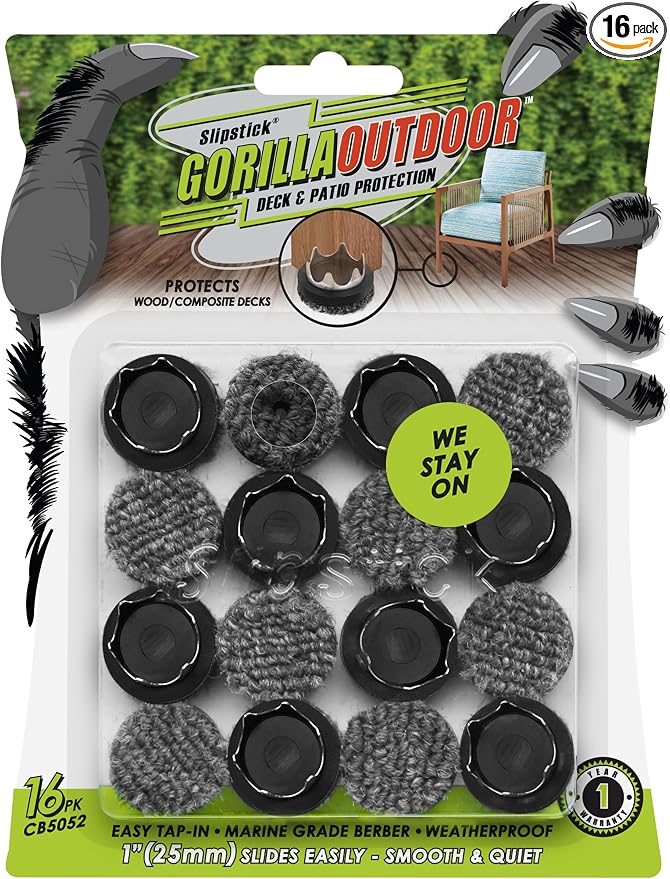 GorillaOutdoor 1 inch Round Furniture Feet Floor Protectors/Weatherproof Berber by Slipstick