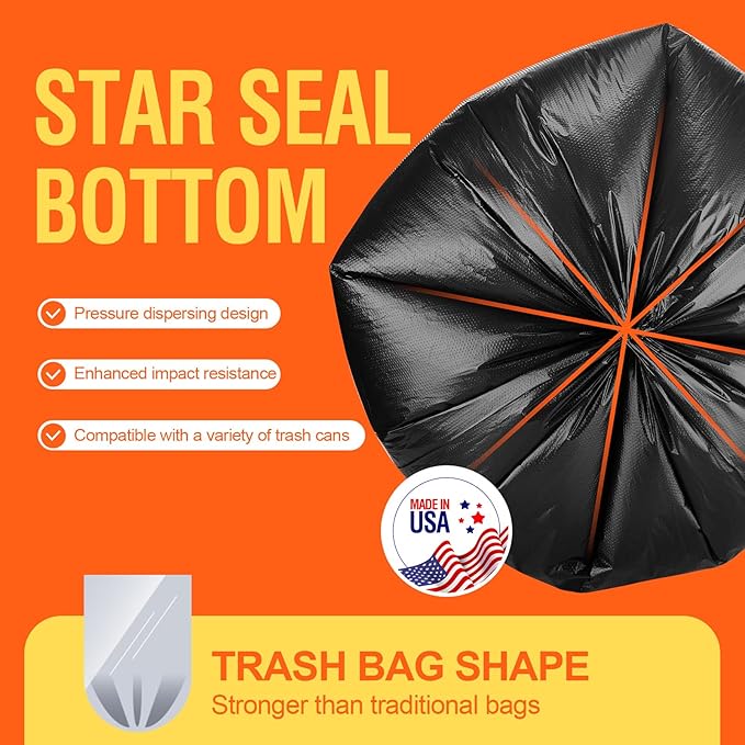 Delxo 55-60 Gallon Black Trash Bags, Durable & Puncture-Resistant Plastic - Image 3