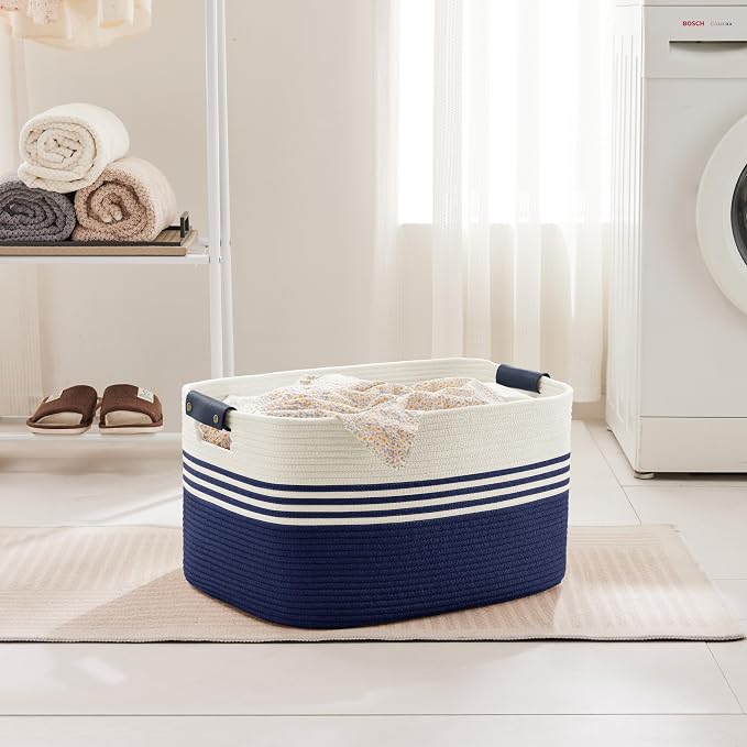 60L Large Laundry Basket with Leather Handles - Image 3