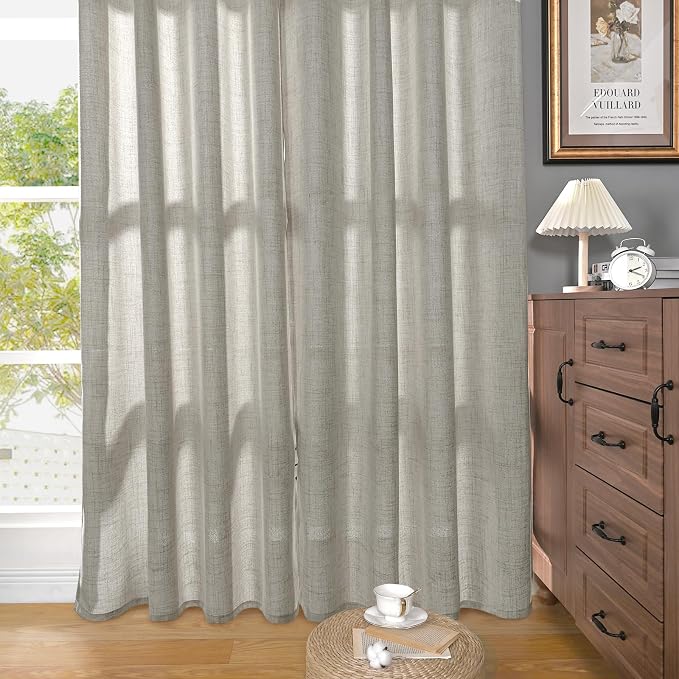 YoungsTex Dark Grey Linen Semi Sheer Curtains 36 Inch Length - Image 7