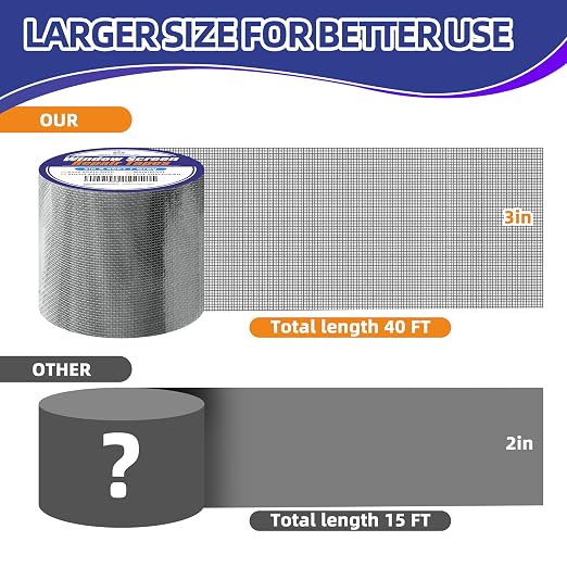 KING MOUNTAIN Grey Window Screen Repair Tape, 3inX40FT Heavy Duty Screen Repair - Image 2