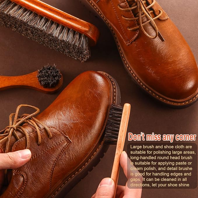 4 Pcs Horsehair Shine Shoes Brush Kit Polish Dauber Applicators Cleaning - Image 4