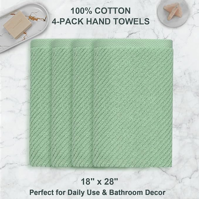 VOOVA & MOVAS Hand Towels for Bathroom Set of 4, Large 18" x 28", 100% Cotton | - Image 4