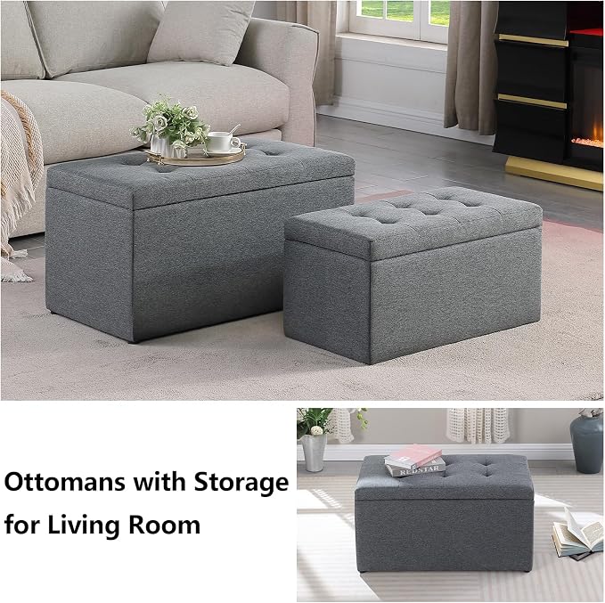 Storage Ottoman Bench with 2.56-inch Thick Seat, 31.5 inch Nesting Ottoman Set - Image 3