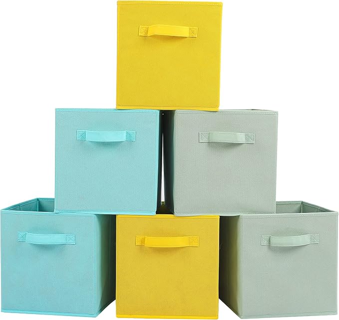 Stero 13x13x13 Inch Fabric Storage Bins 6 Pack Fun Colored Storage Cubes by Stero