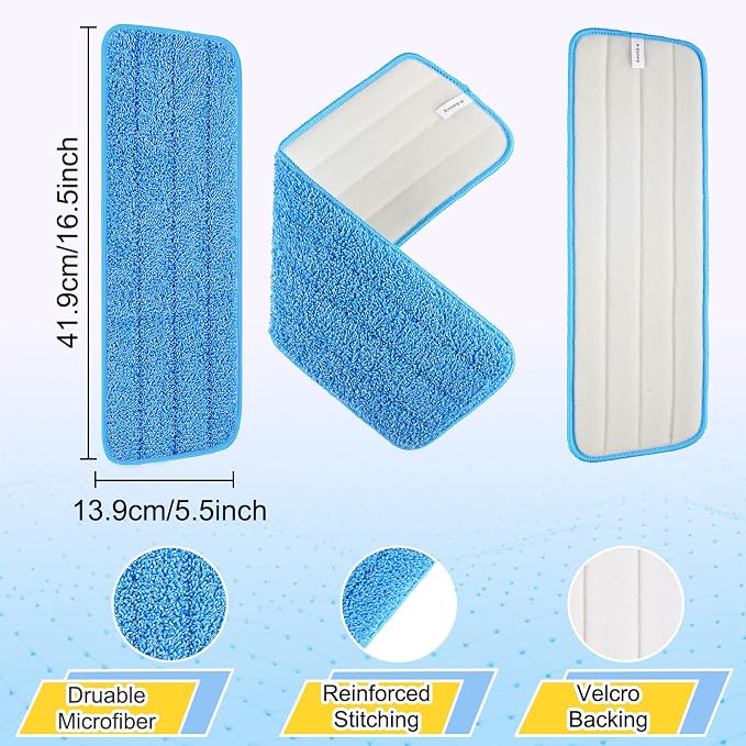 8 Pack 16.5 inch Reusable Mop Pads Microfiber Spray Mop Replacement Heads - Image 3