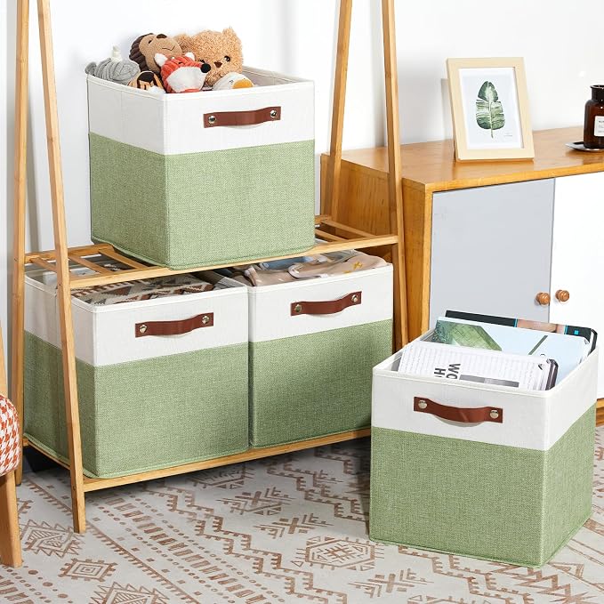 HNZIGE Fabric Cube Storage Bins 13x13 Set of 4 Canvas Storage Baskets - Image 3