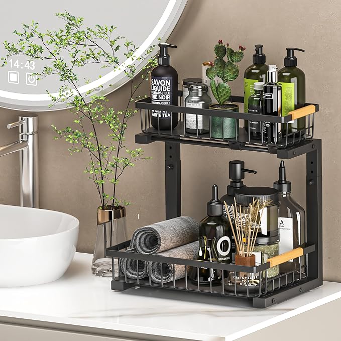 Under Sink Organizer Storage 1 pack, 2 Tier Slide Out Height Adjustable Pull - Image 8