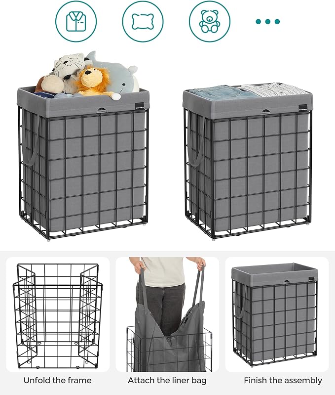 SONGMICS Laundry Hamper, 23.8 Gal. Laundry Basket, Collapsible Clothes Hamper - Image 7