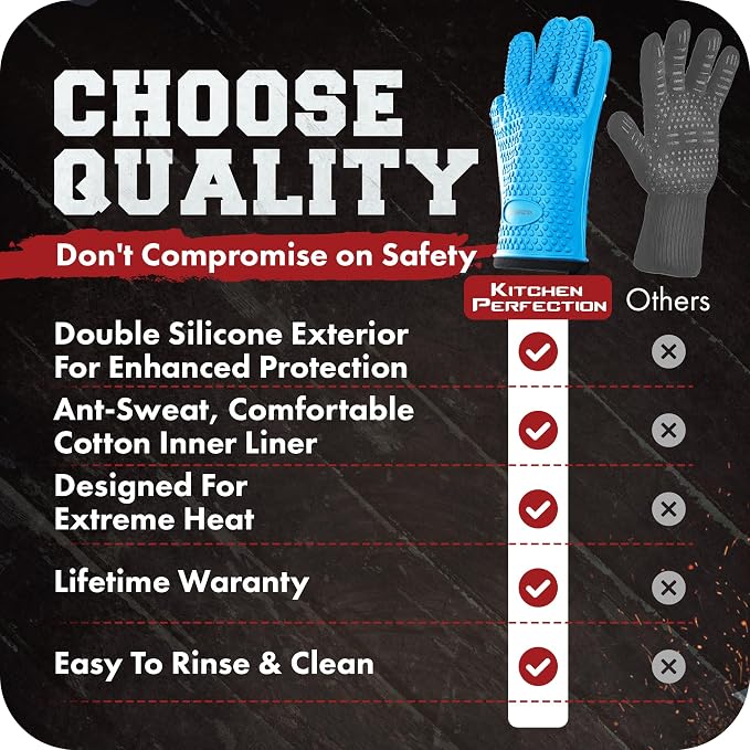 KITCHEN PERFECTION S Silicone Smoker Oven Gloves -Extreme Heat Resistant BBQ - Image 9