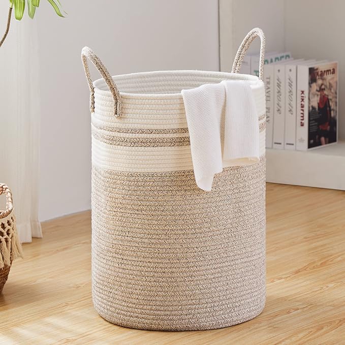 Fiona's magic 72L Large Woven Laundry Hamper, Tall Cotton Rope Storage Basket by Fionasmagic