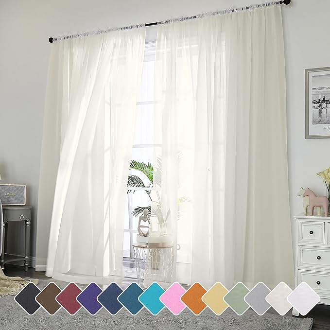 Chyhomenyc Ivory Sheer Curtains 96 Inch Length 2 Panels Set, Elegant Light by Chyhomenyc
