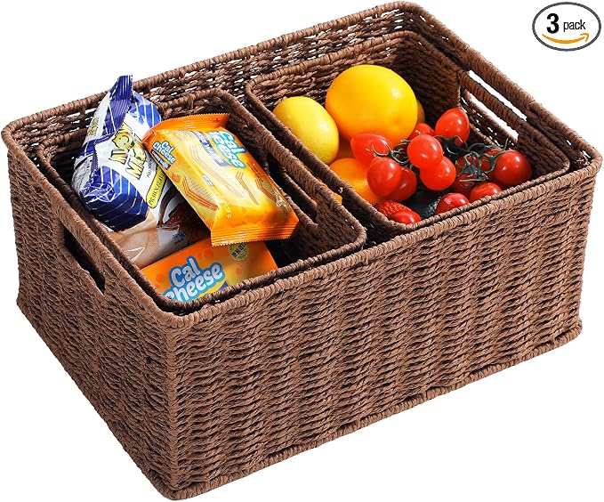 HOONEX Large Woven Baskets for Storage, Paper Rope Baskets by HOONEX