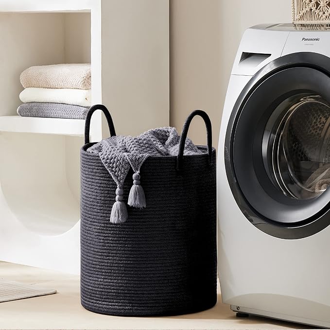 YOUDENOVA Woven Rope Laundry Hamper Basket, 58L Tall Laundry Basket, Baby - Image 5