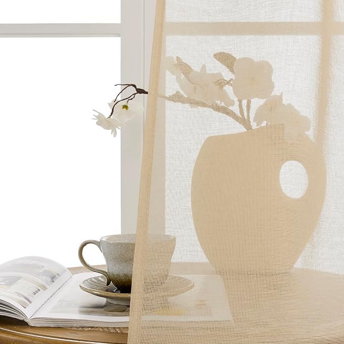 Tollpiz Sheer Door Curtains Closet Linen Textured Curtains Sheer Doorway Light - Image 9