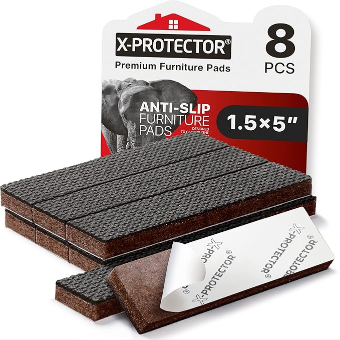 Non-Slip Furniture Grips: 8 Pcs Rubber Pads 1.5' x 5' by X-PROTECTOR Ideal by X-Protector