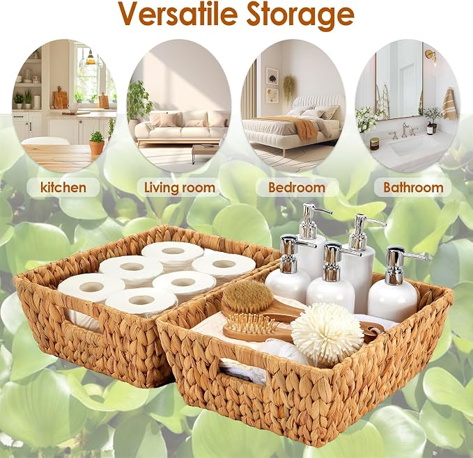 Water Hyacinth Wicker Baskets 2 Pack, Large Storage Basket - Image 8